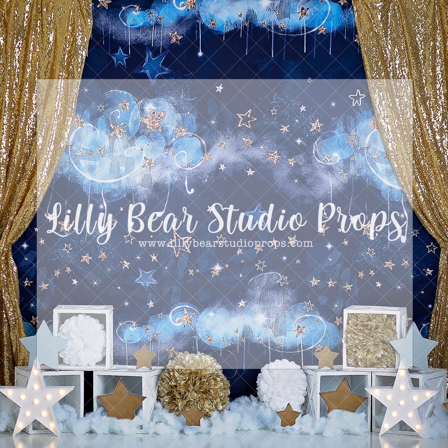 UPON A STARRY NIGHT - Lilly Bear Studio Props, balloon, balloon arch, boys, clouds, clouds and stars, galaxy space, gold star, gold stars, hand painted, little stars, marquee stars, moon and stars, moon stars, night sky, shimmer stars, sky, space and stars, stardust, stars, twinkle lights, twinkle twinkle, twinkle twinkle little star, white and gold, white and gold balloons, white balloon garland