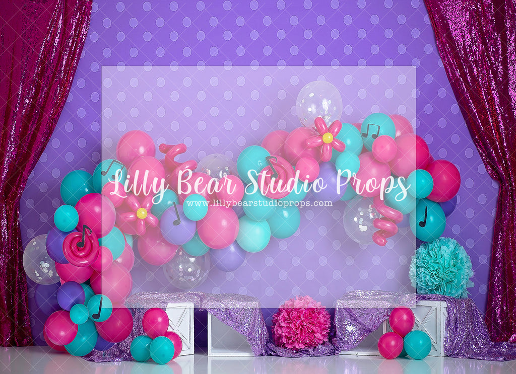SOUNDS LIKE A PARTY - Lilly Bear Studio Props, boom box, country music, electric guitar, guitar, melody, music, music note, music notes, musician, pink purple teal, polka dot, polka dots, record, retro music, rock & roll, rock and roll, rock oin, rock on, rock star, rolling stones, star, vinyl records, Wrinkle Free Fabric