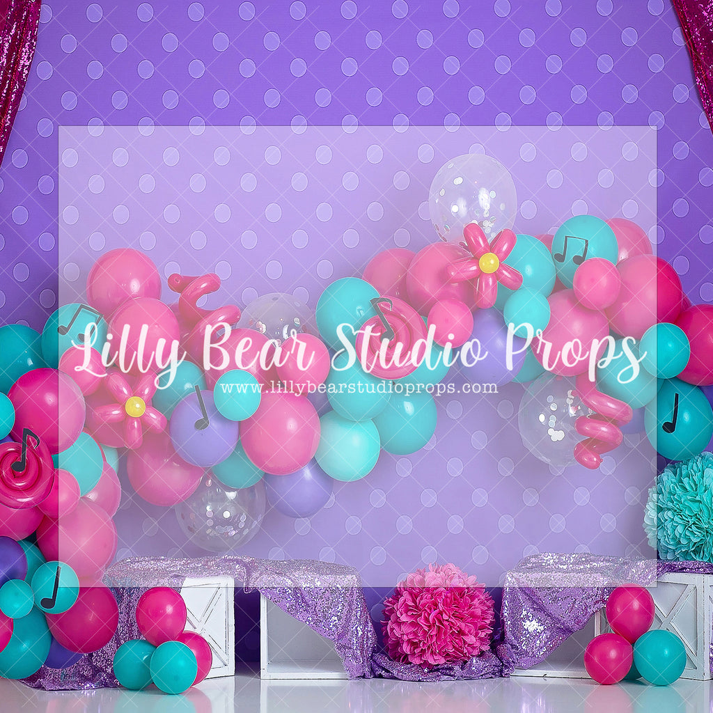 SOUNDS LIKE A PARTY - Lilly Bear Studio Props, boom box, country music, electric guitar, guitar, melody, music, music note, music notes, musician, pink purple teal, polka dot, polka dots, record, retro music, rock & roll, rock and roll, rock oin, rock on, rock star, rolling stones, star, vinyl records, Wrinkle Free Fabric