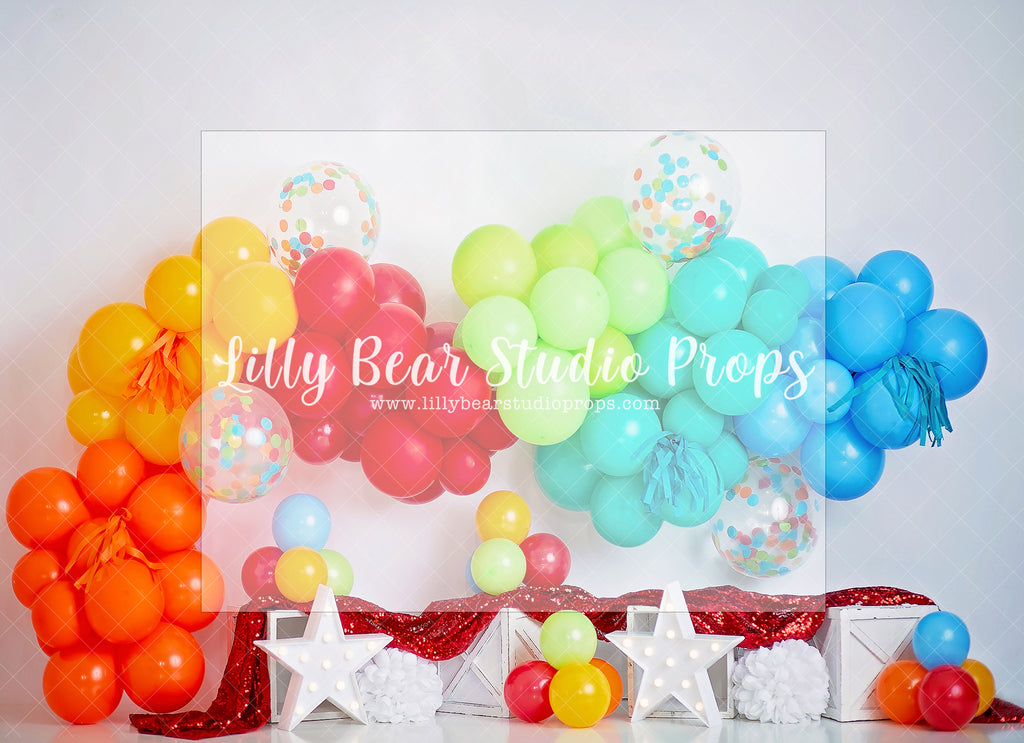 Colourful Surprise Party - Lilly Bear Studio Props, colourful, colourful rainbow, colourful raindrops, confetti balloons, Fabric, heart, hearts, mexican, mexican holiday, mexico, pinata, piniata, pink, pink and blue, pink balloon, pink balloon garland, pink burst, pink curtain, rainbow garland, rainbows, Wrinkle Free Fabric