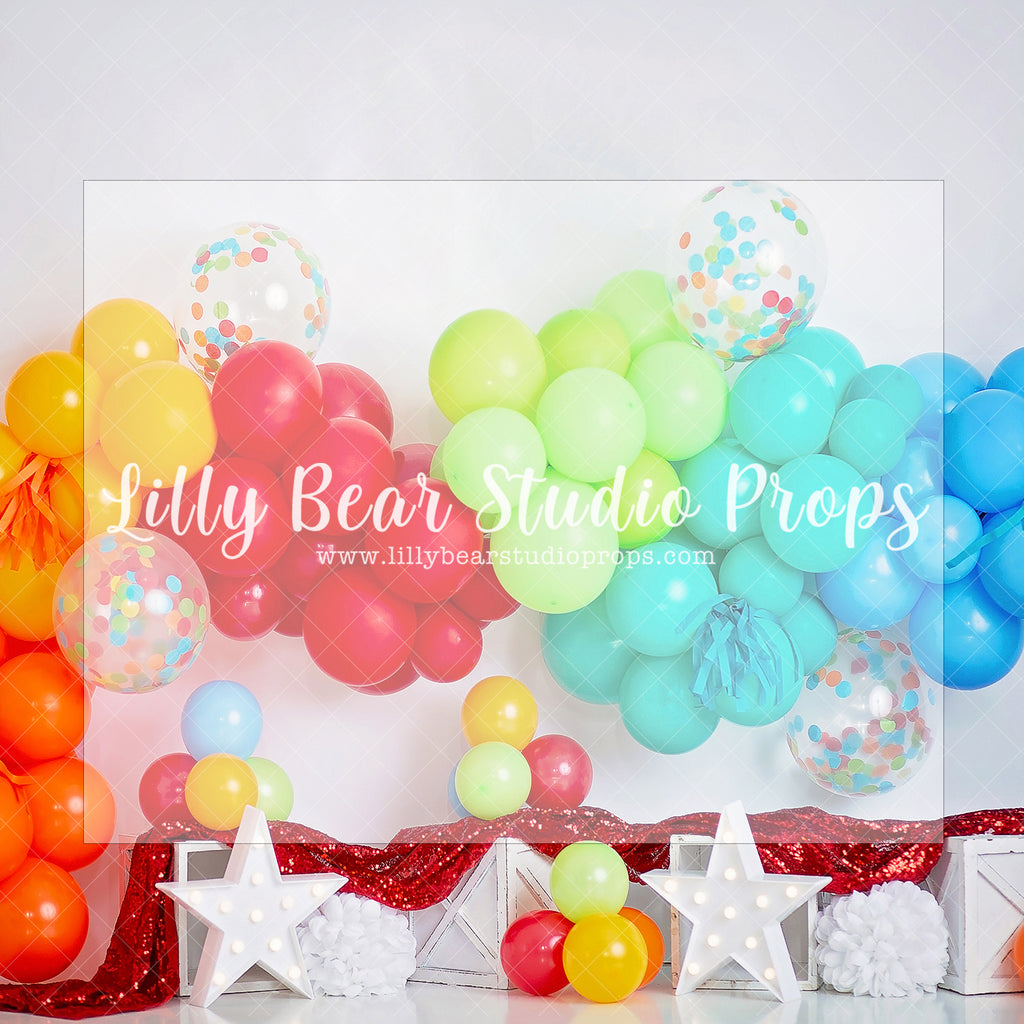 Colourful Surprise Party - Lilly Bear Studio Props, colourful, colourful rainbow, colourful raindrops, confetti balloons, Fabric, heart, hearts, mexican, mexican holiday, mexico, pinata, piniata, pink, pink and blue, pink balloon, pink balloon garland, pink burst, pink curtain, rainbow garland, rainbows, Wrinkle Free Fabric