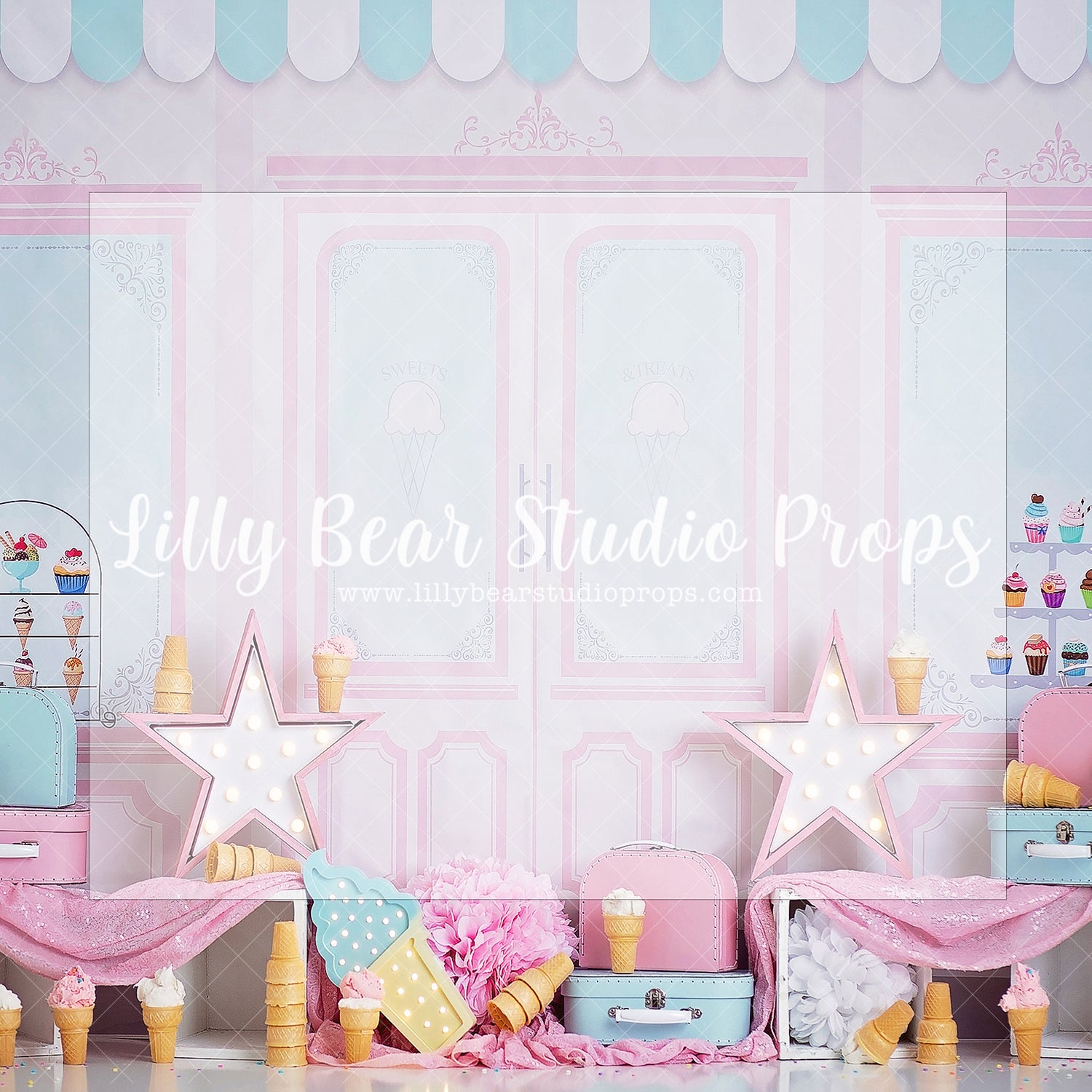 My Favourite Flavours - Lilly Bear Studio Props, creamy ice cream, cupcake, cupcake booth, cupcakes, ice cream, ice cream cart, ice cream gelato, Ice cream parlor, ice cream parlour, ice cream shop, ice cream shoppe, ice cream stand, ice cream truck, pastel, pastel blue, pastel donuts, pastel garland, pastel green, pastel pink, pastel purple, pastel rainbow, pastel yellow, pink stars, rainbow sprinkles, sprinkles, Wrinkle Free Fabric