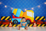 Cement Work - Lilly Bear Studio Props, cement truck, construction, construction truck, construction workers, truck, work truck, Wrinkle Free Fabric