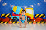 Cement Work - Lilly Bear Studio Props, cement truck, construction, construction truck, construction workers, truck, work truck, Wrinkle Free Fabric
