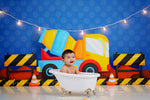 Cement Work - Lilly Bear Studio Props, cement truck, construction, construction truck, construction workers, truck, work truck, Wrinkle Free Fabric