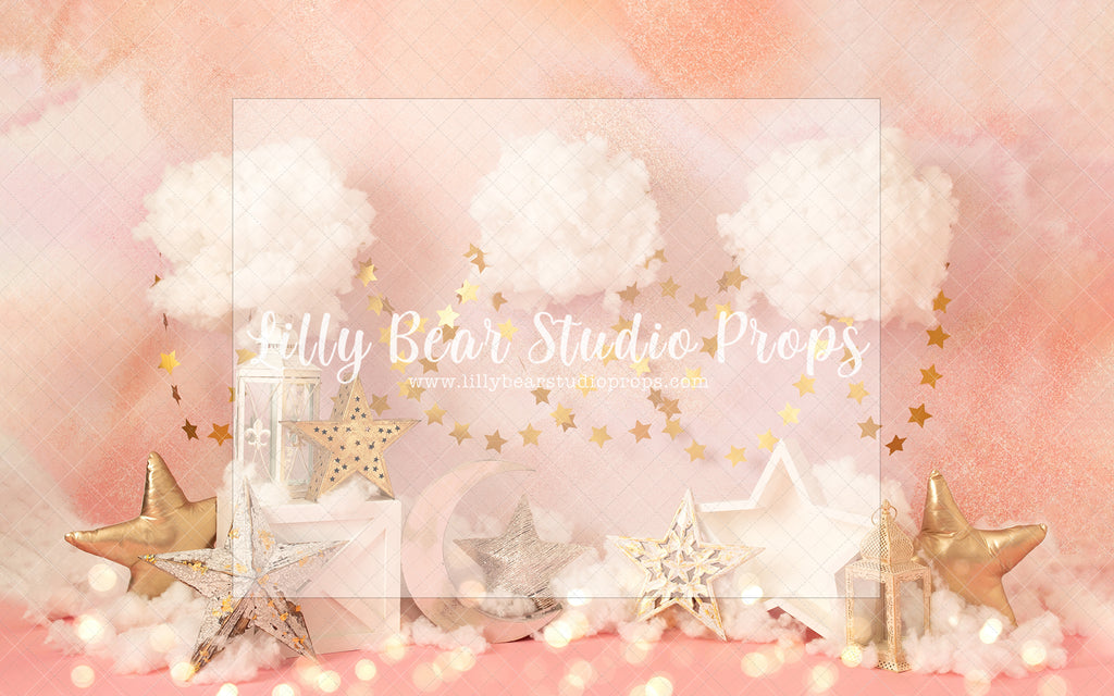 Peach Party - Lilly Bear Studio Props, birthday, clouds, glitter gold, glitter pink, gold, gold confetti, gold pink glitter, gold stars, lantern, moon, moon and stars, moon stars and clouds, pink glitter & gold, stars