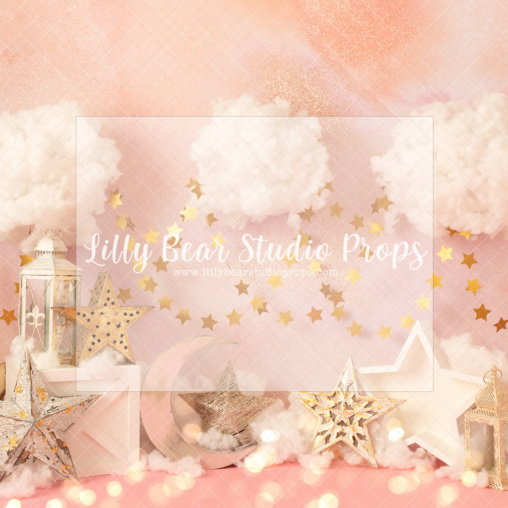 Peach Party - Lilly Bear Studio Props, birthday, clouds, glitter gold, glitter pink, gold, gold confetti, gold pink glitter, gold stars, lantern, moon, moon and stars, moon stars and clouds, pink glitter & gold, stars