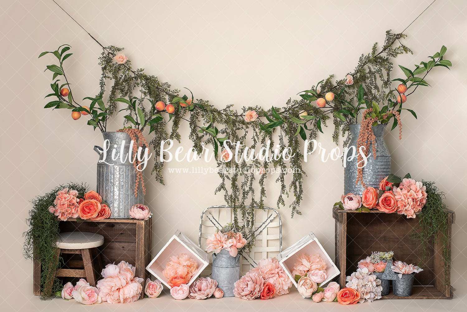 Peachy Floral by Amber Costa Photography sold by Lilly Bear Studio Props, boho - cake smash - FABRICS - floral - flower