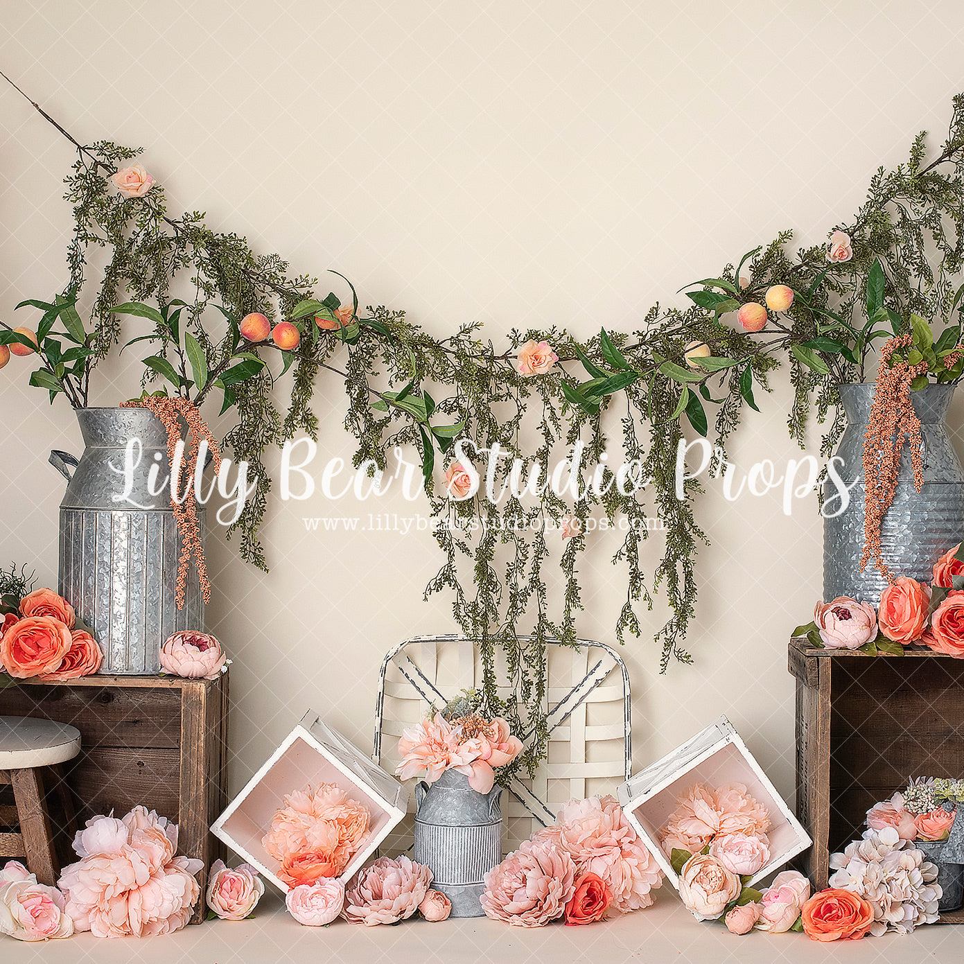 Peachy Floral by Amber Costa Photography sold by Lilly Bear Studio Props, boho - cake smash - FABRICS - floral - flower