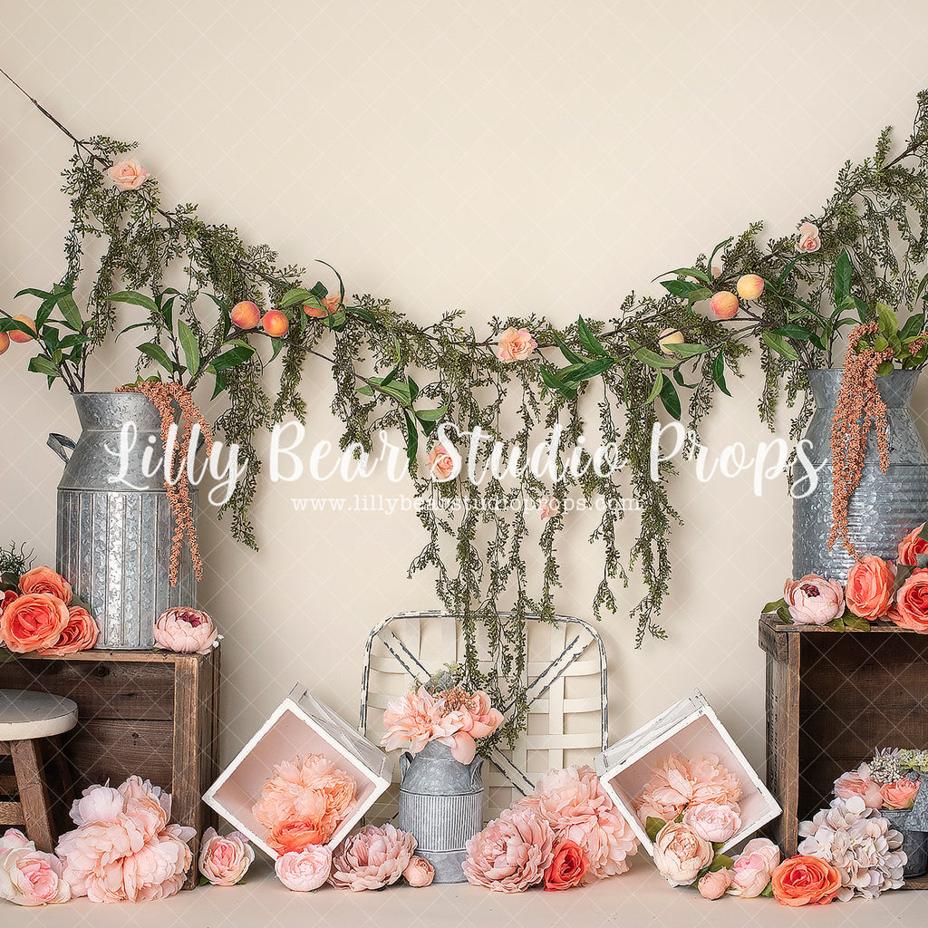 Peachy Floral by Amber Costa Photography sold by Lilly Bear Studio Props, boho - cake smash - FABRICS - floral - flower