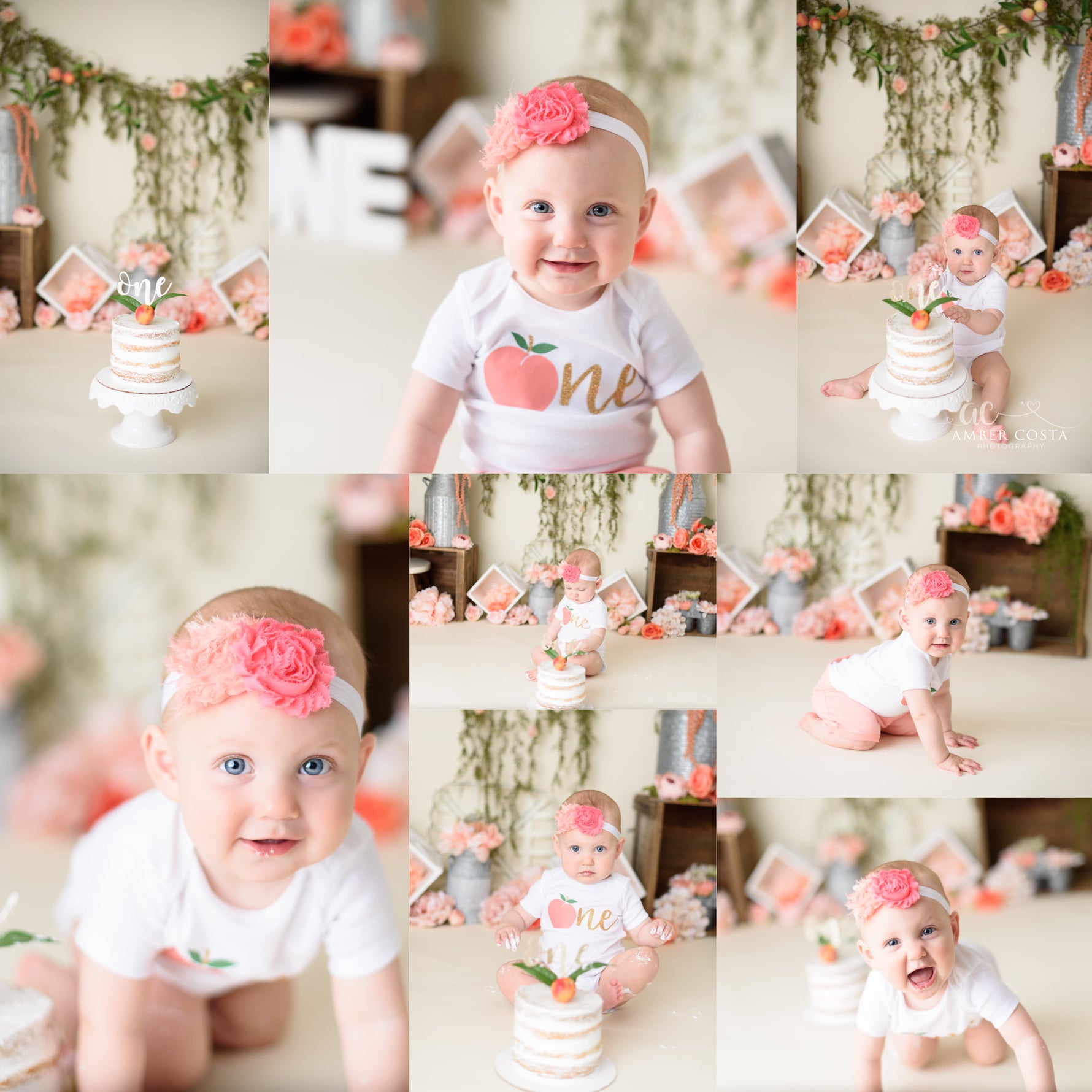 Peachy Floral by Amber Costa Photography sold by Lilly Bear Studio Props, boho - cake smash - FABRICS - floral - flower