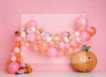Peachy Pumpkin by E Newton - Lilly Bear Studio Props, lil pumpkin, lil' peach, one little peach, one sweet peach, orange pumpkin, peach, peach balloons, peach flower, peach flowers, peaches, peaches & cream, peachy, pink and orange, pink and orange balloon garland, pink pumpkin, Sweet as a peach, sweet little peach, sweet peaches