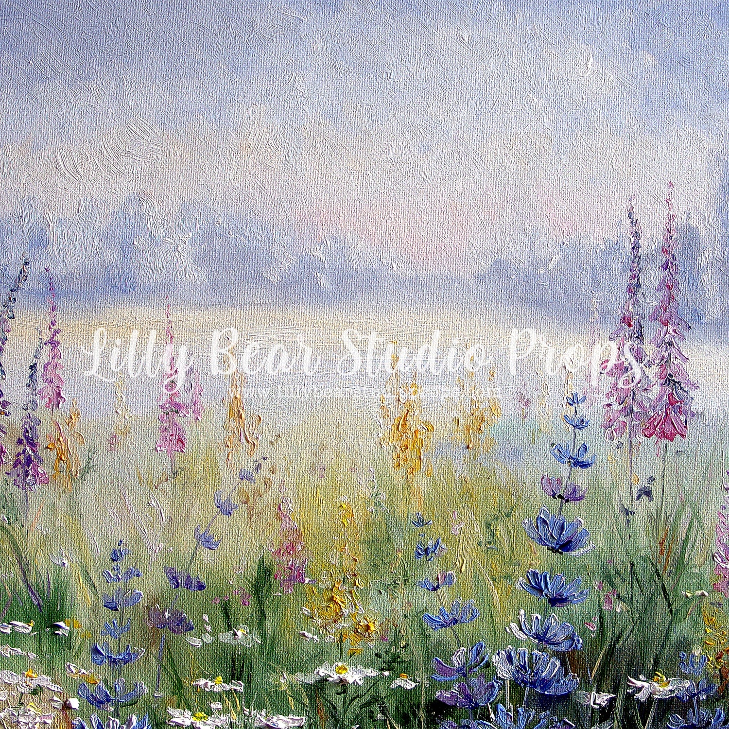 Perennials by Lilly Bear Studio Props sold by Lilly Bear Studio Props, blue sky - FABRICS - fence - field - painting