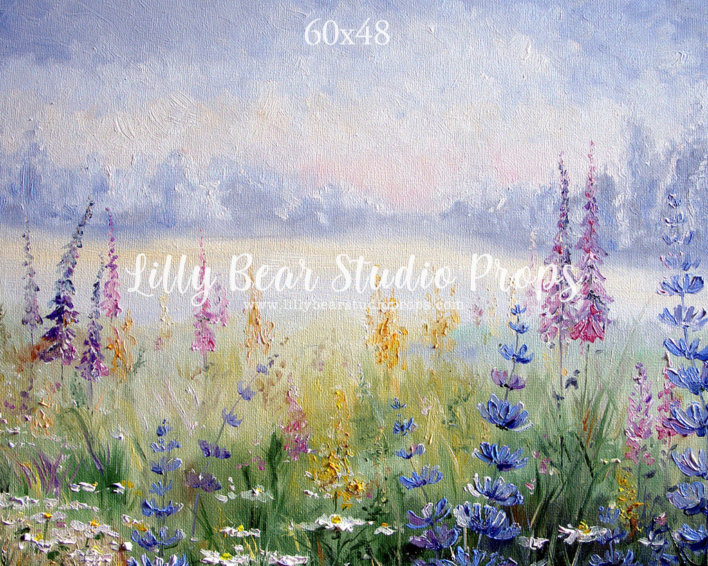 Perennials by Lilly Bear Studio Props sold by Lilly Bear Studio Props, blue sky - FABRICS - fence - field - painting