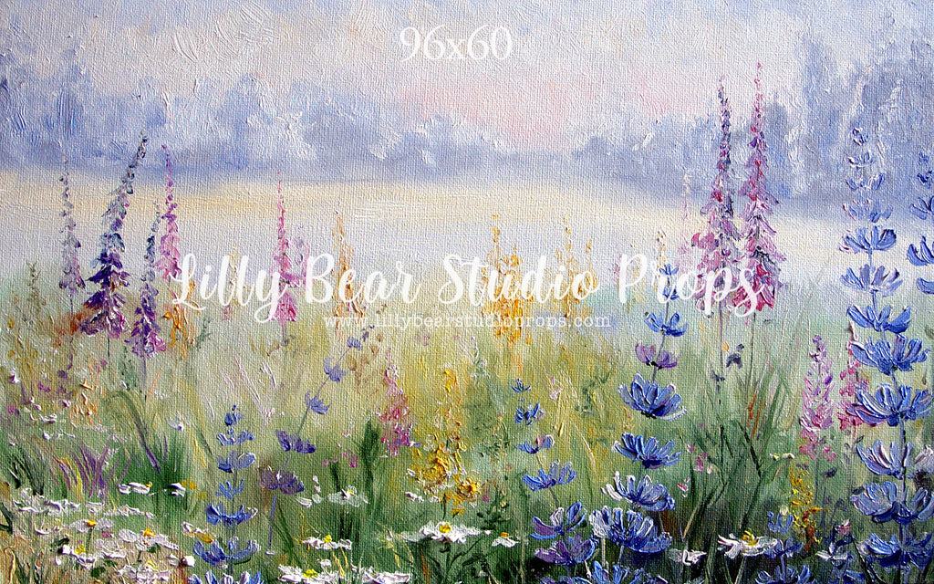 Perennials by Lilly Bear Studio Props sold by Lilly Bear Studio Props, blue sky - FABRICS - fence - field - painting