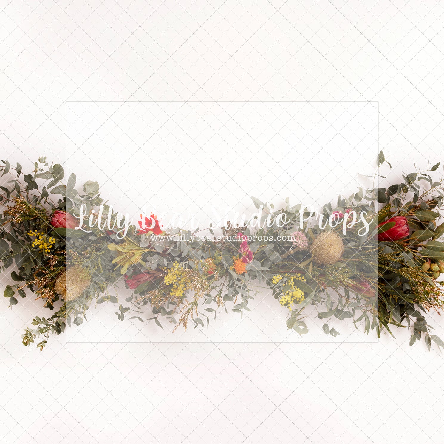 Peta - Lilly Bear Studio Props, FABRICS, floral, flowers, garland, green floral garland, green garland, greenery, spring