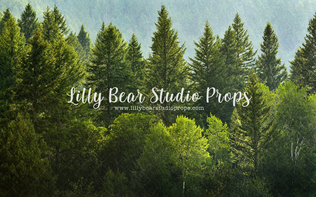 Pine Tree Forest by Lilly Bear Studio Props sold by Lilly Bear Studio Props, dark forest - fabric - forest - green fore