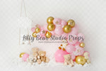 Pink Bears with Gold Stars - Lilly Bear Studio Props, balloon rainbow, glitter rainbow, gold balloons, gold moon, gold moon and stars, gold moon and stars balloons, gold rainbow, gold stars, pastel rainbow, pink and gold, pink and gold balloons, pink and gold garland, pink balloons, pink rainbow, teddies, teddy bears, twinkle twinkle, twinkle twinkle little star
