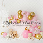 Pink Bears with Gold Stars - Lilly Bear Studio Props, balloon rainbow, glitter rainbow, gold balloons, gold moon, gold moon and stars, gold moon and stars balloons, gold rainbow, gold stars, pastel rainbow, pink and gold, pink and gold balloons, pink and gold garland, pink balloons, pink rainbow, teddies, teddy bears, twinkle twinkle, twinkle twinkle little star