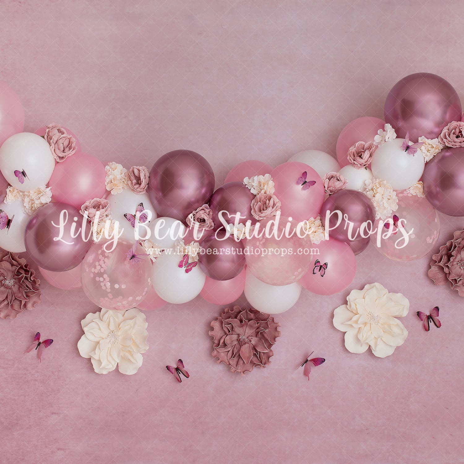 Pretty Pink Butterfly Balloons by Daniella Photography sold by Lilly Bear Studio Props, FABRICS
