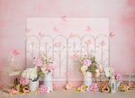 Pink Butterfly Floral by Sweet Little Blessings - Lilly Bear Studio Props, blush roses, blushing, butterflies, butterfly, butterfly flowers, butterfly garden, FABRICS, floral, floral doors, flower garden, girl, paper butterflies, paper flower wall, paper flowers, pastel pink flowers, pink butterflies, pink butterfly, pink flowers, pink rose, pink roses, white doors, windows