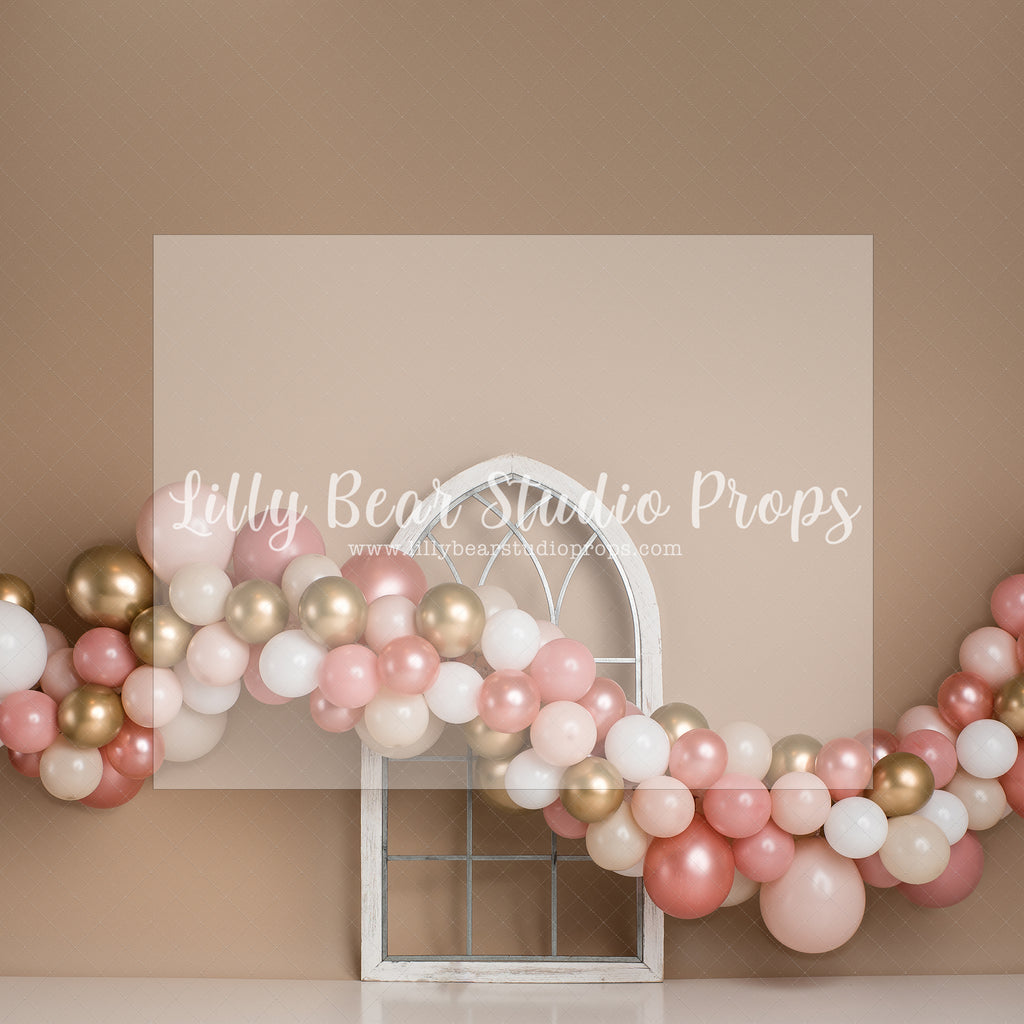 Pink Frilly Window - Lilly Bear Studio Props, boho, boho floral, boho ring, cream floral, moon, neutral balloons, one little peach, one sweet peach, peach, peach and gold, peach balloons, peaches & cream, peaches and cream, peachy