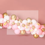 Pink Gold and Bows Balloon Garland - Lilly Bear Studio Props, balloon, balloon garland, bow-tique, bowtique, castle, disney, disney world, disneyland, FABRICS, girl, gold and pink, gold balloons, mickey ears, mickey mouse, minnie, minnie balloons, minnie mouse, minnie mouse balloon garland, minnie mouse bow, minnie's bowtique, ONE, onederland, pink, pink and gold balloons, pink and grey balloons, pink minnie, pink white and gold, princess, winter one derland, winter onederland