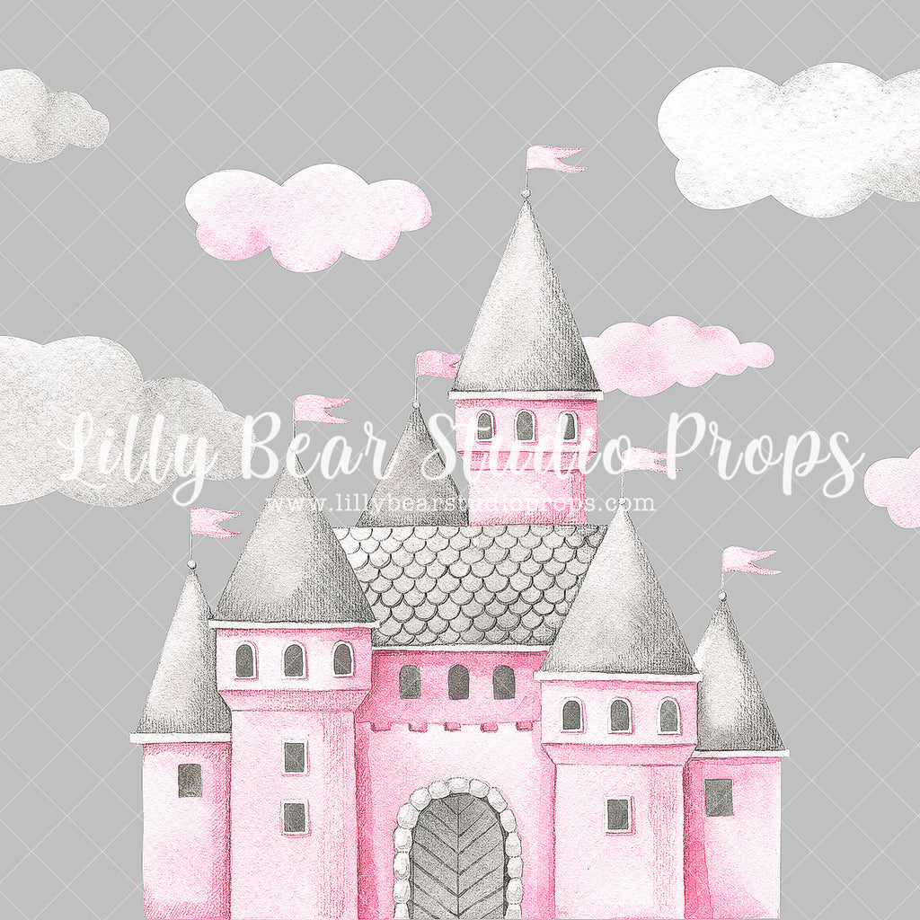 Castle in the Sky - Lilly Bear Studio Props, castle, Fabric, pink glitter sky, pink sky, sky, Wrinkle Free Fabric