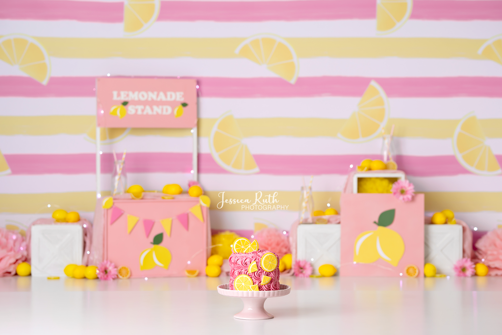 Pink Lemonade Stand - Lilly Bear Studio Props, girls, hand painted, lemons, pink, pink lemonade, stripes, yellow