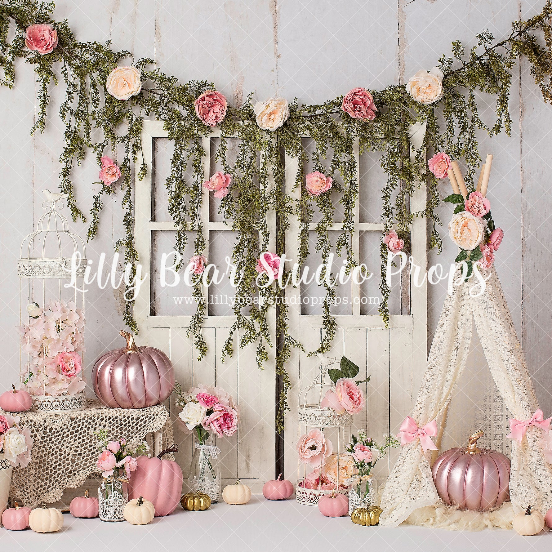 Pink Pumpkin Boho by Zazz Photography sold by Lilly Bear Studio Props, balloon arch - balloon garland - balloons - barn
