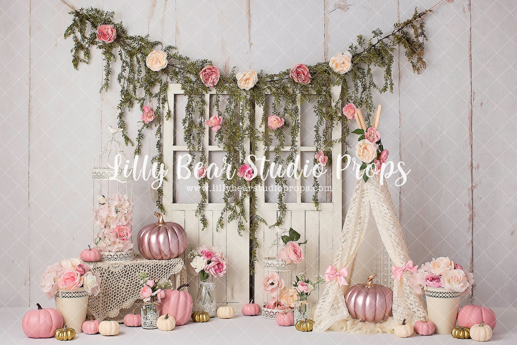 Pink Pumpkin Boho by Zazz Photography sold by Lilly Bear Studio Props, balloon arch - balloon garland - balloons - barn