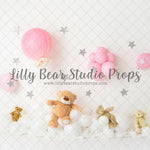 Pink Teddies up up and away - Lilly Bear Studio Props, pink balloon, pink balloon garland, pink balloons, pink hot air balloon, silver star, silver stars, teddy, teddy balloons, teddy bear, teddy bear picnic, teddy bears, teddys