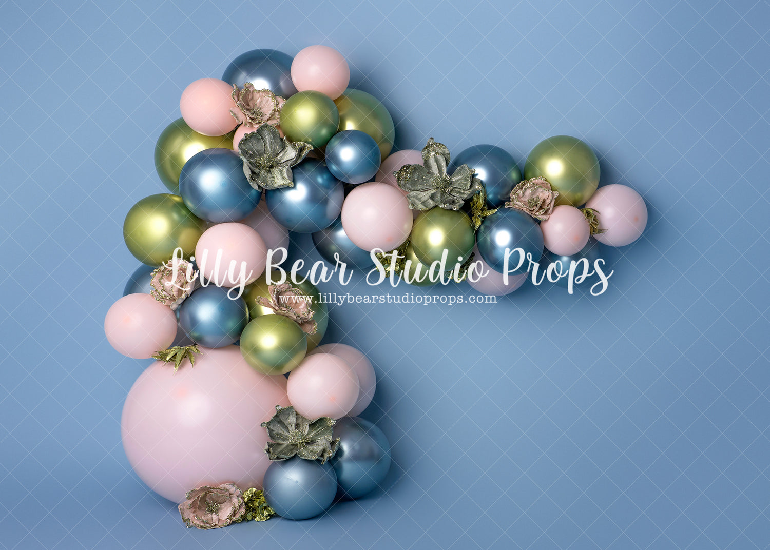 Pink, Green & Blue Moments - Lilly Bear Studio Props, balloon, balloon garland, blue, blue balloon garland, blue balloons, blue green, cake smash, FABRICS, gold balloons, green balloons, pink, pink and blue, pink balloons