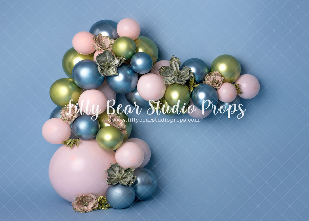 Pink, Green & Blue Moments - Lilly Bear Studio Props, balloon, balloon garland, blue, blue balloon garland, blue balloons, blue green, cake smash, FABRICS, gold balloons, green balloons, pink, pink and blue, pink balloons