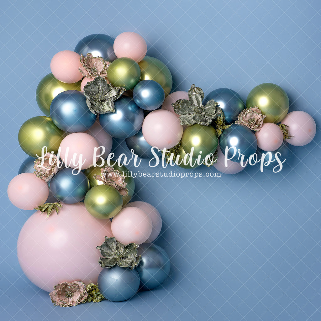 Pink, Green & Blue Moments - Lilly Bear Studio Props, balloon, balloon garland, blue, blue balloon garland, blue balloons, blue green, cake smash, FABRICS, gold balloons, green balloons, pink, pink and blue, pink balloons