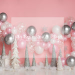 Pink & Silver Winter Frost by E Newton - Lilly Bear Studio Props, frozen, pink and silver balloons, pink silver, pink winter, pink winter trees, purple blue silver, snow, snow pine tree forest, snow princess, snow white, snoweflakes, snowflakes, snowy, winter, winter garland, winter one-derland, winter snow, winter-onderland