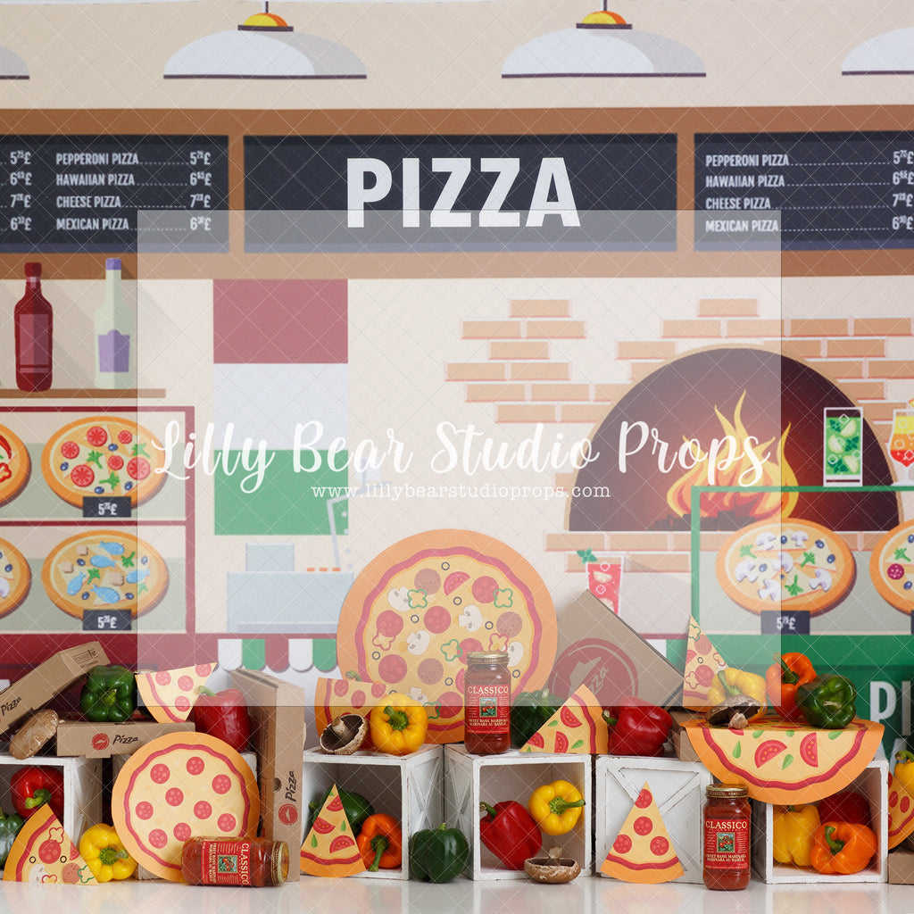 Pizza Hut - Lilly Bear Studio Props, italian, italian pizza, mamma mia, menu, mushroom, onion, peppers, pizza, pizza hut, pizza oven, pizza parlor, pizza pizza, pizza shop, pizza store, pizzaria, Wrinkle Free Fabric