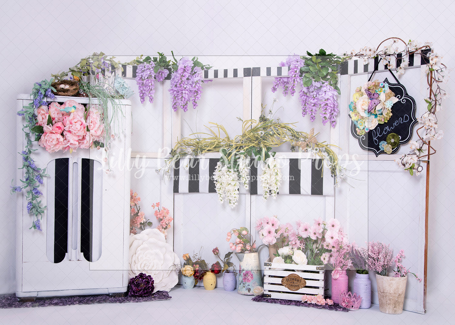 Poet's Garden - Lilly Bear Studio Props, bunnies, bunny, carrots, easter, easter backdrop, easter bunny, easter garden, FABRICS, flower barn doors, flower garden, flower window, flowers, garden, happy easter, spring, spring garden