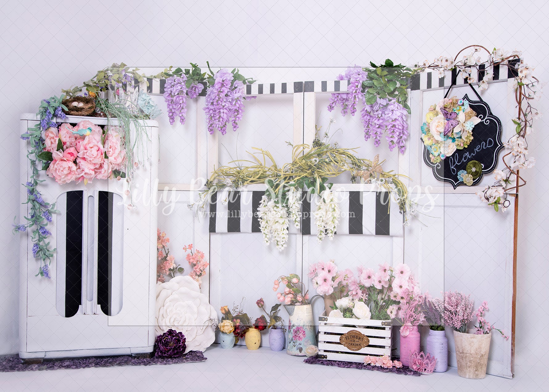 Poet's Garden - Lilly Bear Studio Props, bunnies, bunny, carrots, easter, easter backdrop, easter bunny, easter garden, FABRICS, flower barn doors, flower garden, flower window, flowers, garden, happy easter, spring, spring garden