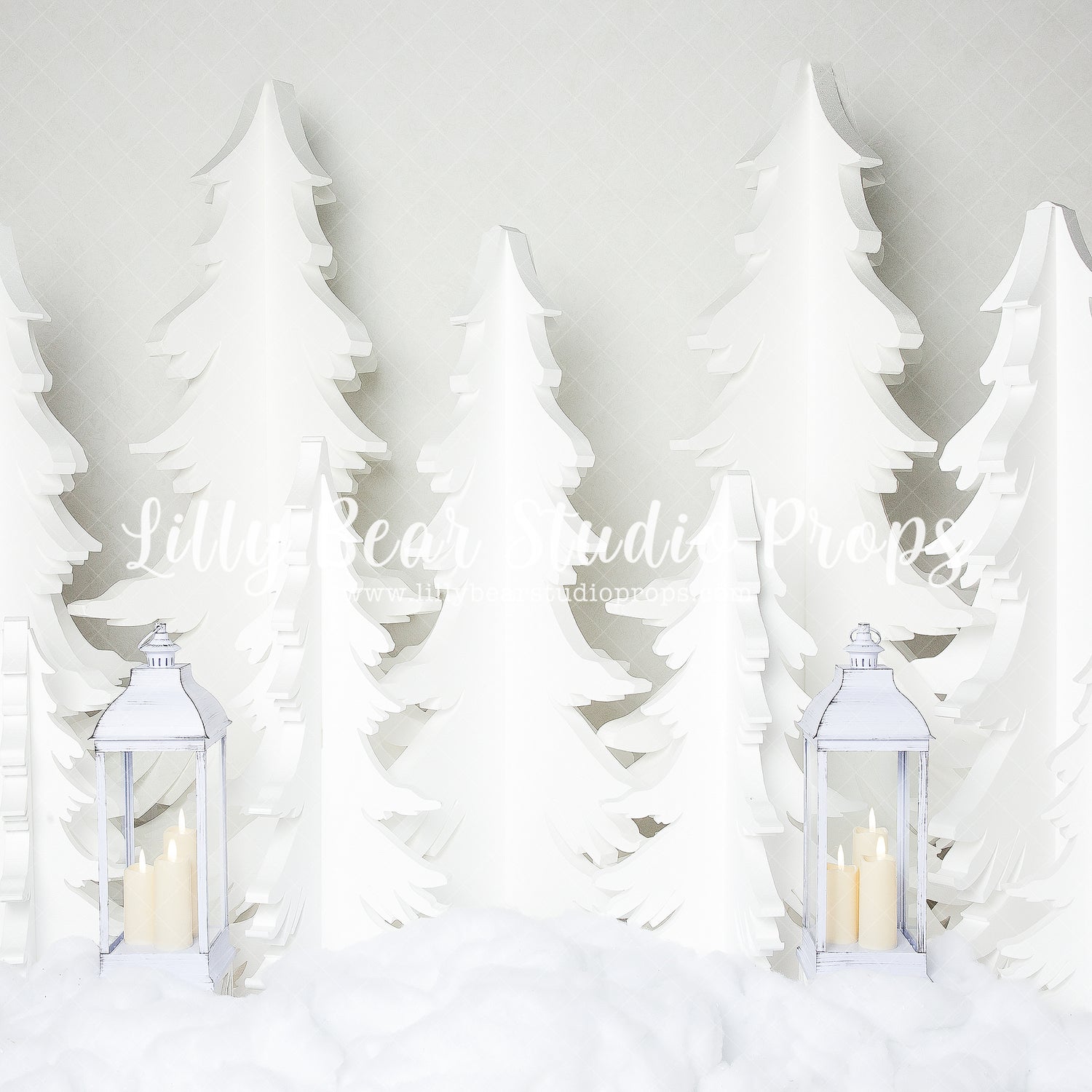Polar Pines - Lilly Bear Studio Props, arctic pines, christmas, christmas village, evergreen trees, evergreens, holiday, holiday christmas, pine trees, silver winter, snow, snowflakes, snowy forest, snowy pine, snowy pine trees, snowy trees, village, white christmas, white forest, white holiday, white lanterns, white pines, white winter, winter, winter christmas, winter diamond