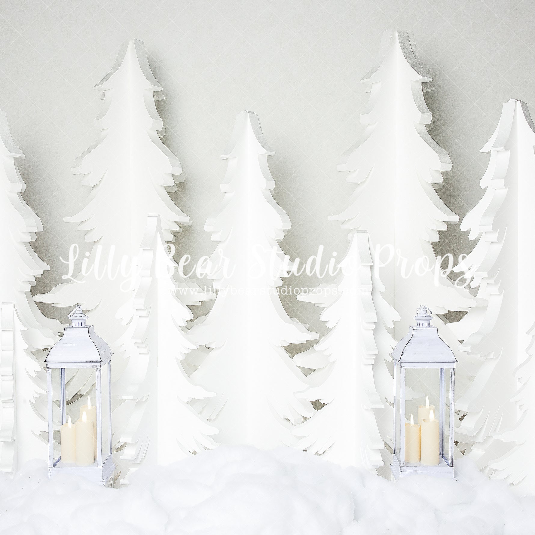 Polar Pines - Lilly Bear Studio Props, arctic pines, christmas, christmas village, evergreen trees, evergreens, holiday, holiday christmas, pine trees, silver winter, snow, snowflakes, snowy forest, snowy pine, snowy pine trees, snowy trees, village, white christmas, white forest, white holiday, white lanterns, white pines, white winter, winter, winter christmas, winter diamond