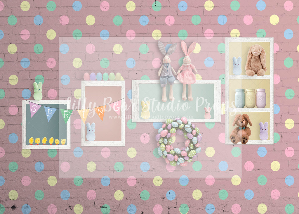 Polka Dot Bunny Wall-Pink - Lilly Bear Studio Props, bunnies, bunny, easter, easter backdrop, easter bunny, easter doors, easter egg, easter flowers, easter mini, FABRICS, happy easter, some bunnies one, some bunny is one, some bunny's one, spring bunny