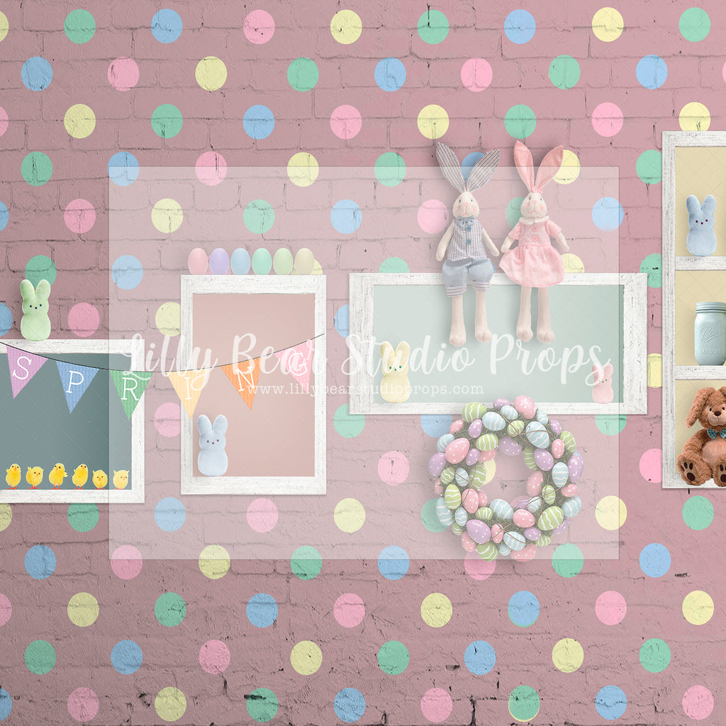 Polka Dot Bunny Wall-Pink - Lilly Bear Studio Props, bunnies, bunny, easter, easter backdrop, easter bunny, easter doors, easter egg, easter flowers, easter mini, FABRICS, happy easter, some bunnies one, some bunny is one, some bunny's one, spring bunny