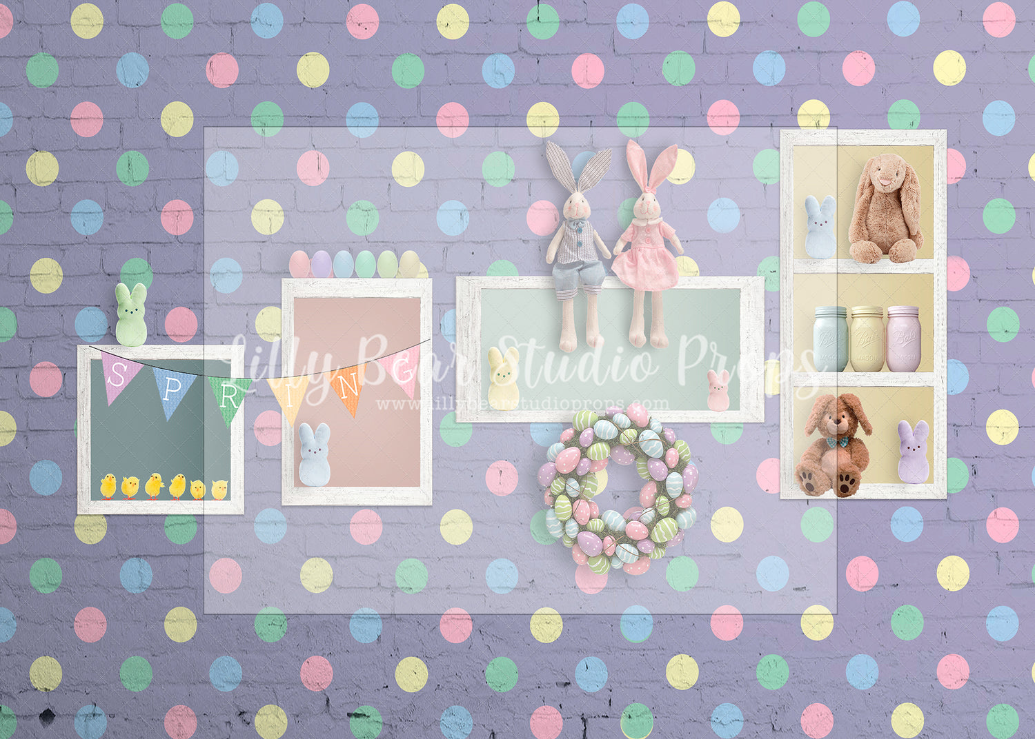 Polka Dot Bunny Wall-Purple - Lilly Bear Studio Props, bunnies, bunny, easter, easter backdrop, easter bunny, easter doors, easter egg, easter flowers, easter mini, FABRICS, happy easter, some bunnies one, some bunny is one, some bunny's one, spring bunny