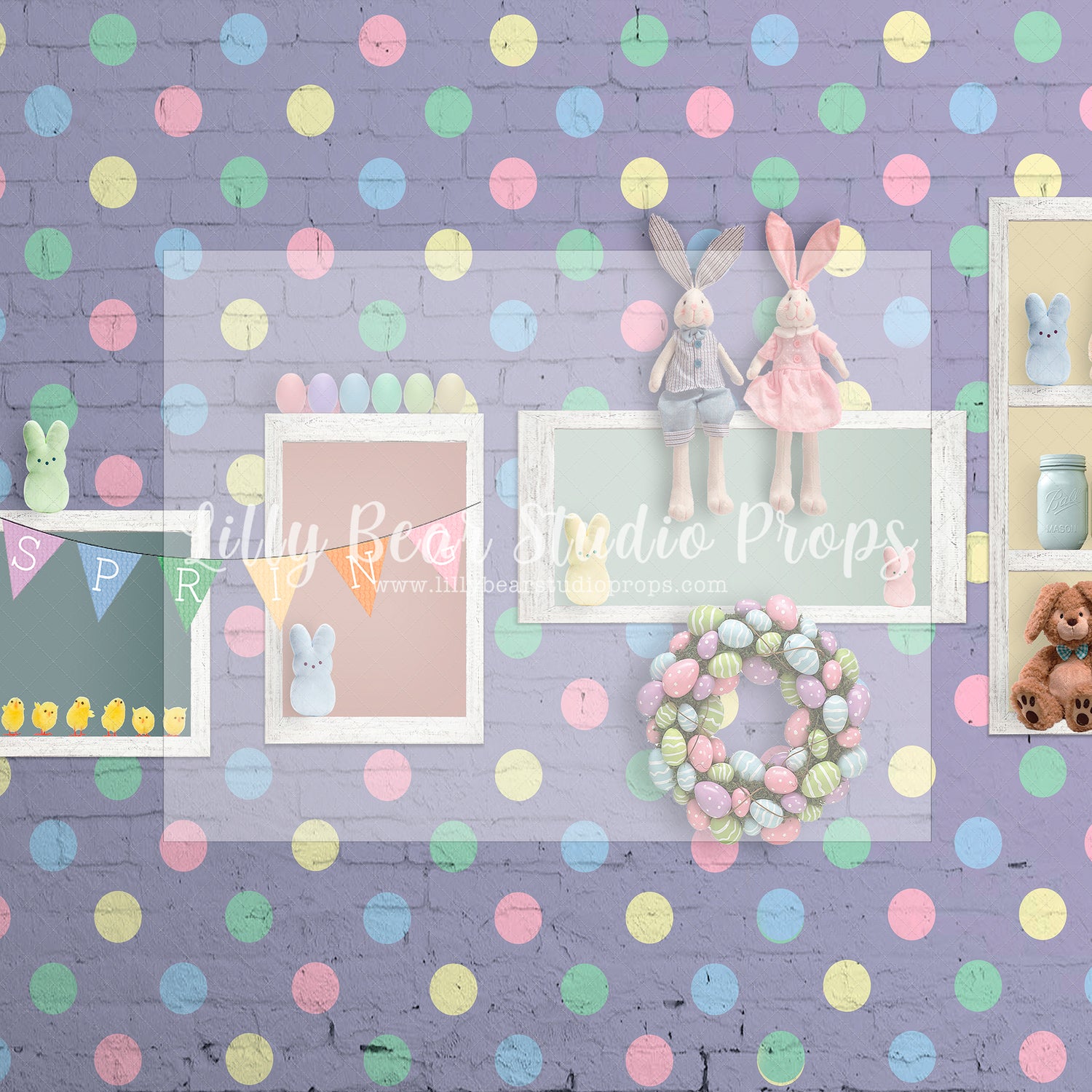 Polka Dot Bunny Wall-Purple - Lilly Bear Studio Props, bunnies, bunny, easter, easter backdrop, easter bunny, easter doors, easter egg, easter flowers, easter mini, FABRICS, happy easter, some bunnies one, some bunny is one, some bunny's one, spring bunny