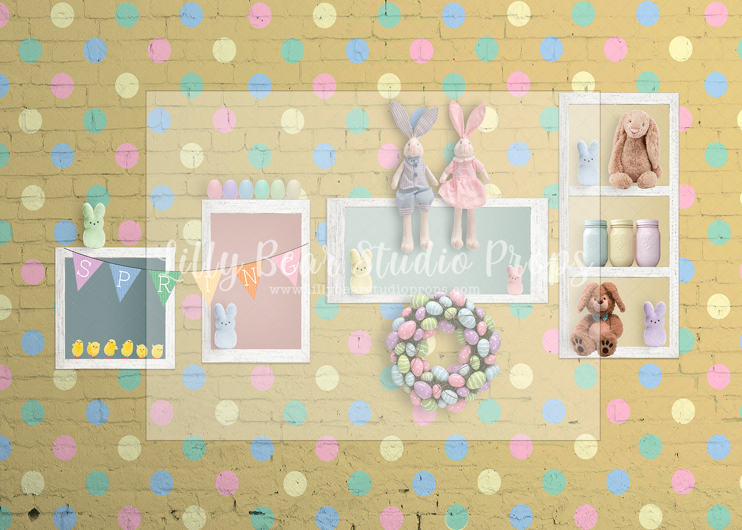 Polka Dot Bunny Wall-Yellow - Lilly Bear Studio Props, bunnies, bunny, easter, easter backdrop, easter bunny, easter doors, easter egg, easter flowers, easter mini, FABRICS, happy easter, some bunnies one, some bunny is one, some bunny's one, spring bunny