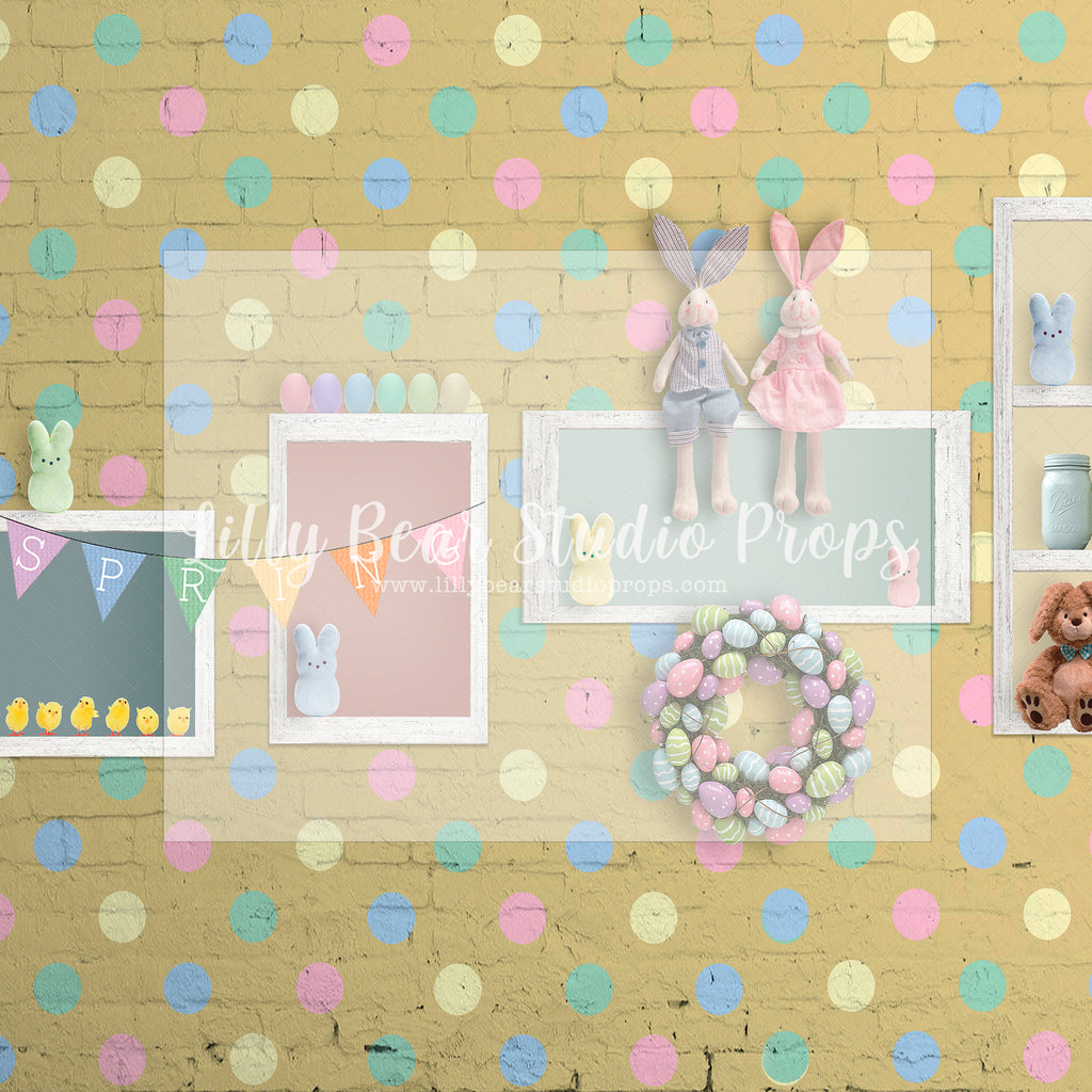 Polka Dot Bunny Wall-Yellow - Lilly Bear Studio Props, bunnies, bunny, easter, easter backdrop, easter bunny, easter doors, easter egg, easter flowers, easter mini, FABRICS, happy easter, some bunnies one, some bunny is one, some bunny's one, spring bunny