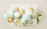 Polly Pop - Lilly Bear Studio Props, balloon greenery floral garland, birthday, boho greenery, gold, gold balloon garland, gold balloons, gold confetti, gold confetti balloons, green and gold balloons, green balloons, pastel green balloons