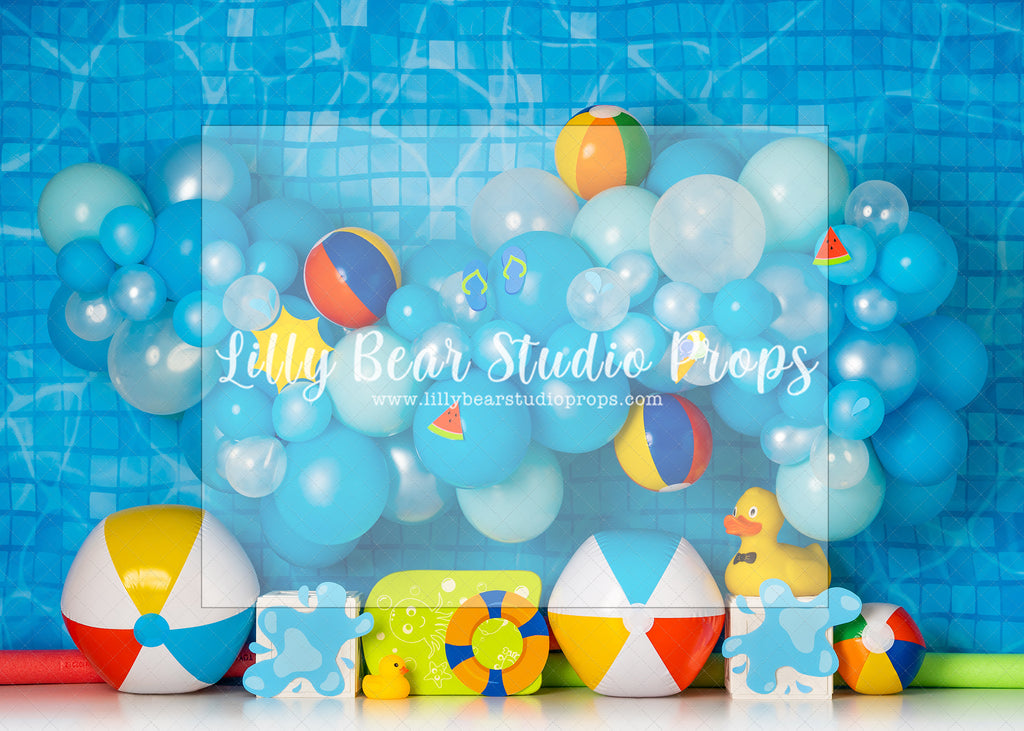 Pool Party - Lilly Bear Studio Props, beach ball, beach water, beach water wave, beach waves, flip flop, glistening water, rubber duck, shimmer water, shiny water, surf board, water, water waves, waves
