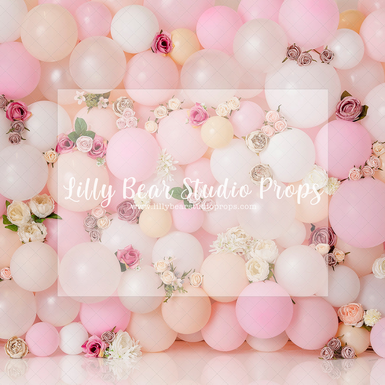 Amora - Lilly Bear Studio Props, balloon rainbow, balloon wall, balloon wall with floral, daisies, floral balloon wall, glitter rainbow, gold rainbow, palm leaves, pastel rainbow, pink balloon garland, pink balloons, pink rainbow, strawberry seeds, white daisies